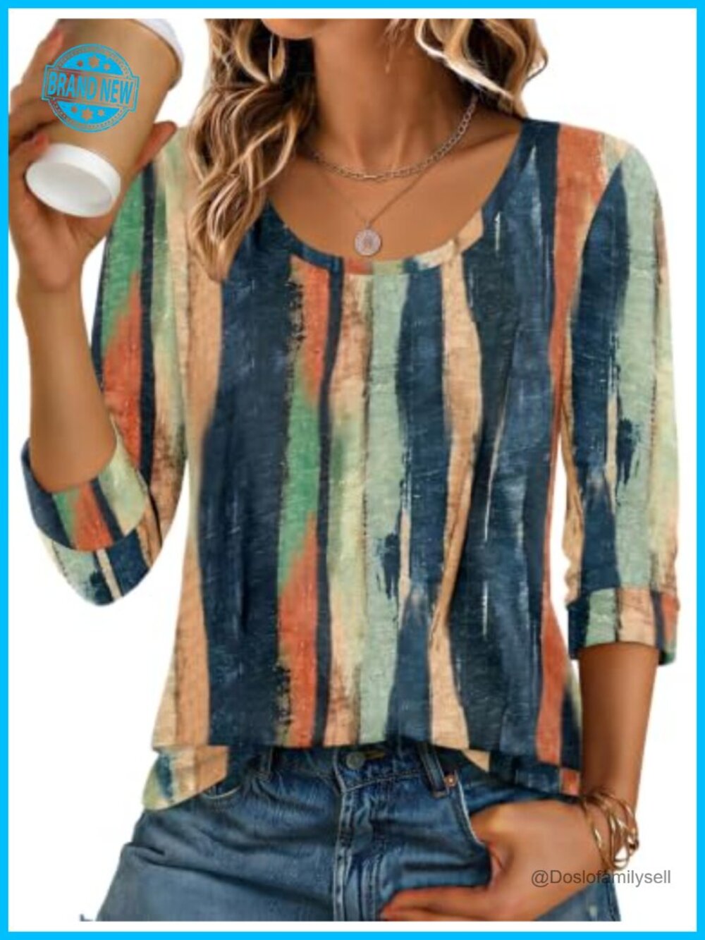 Ekouaer 3/4 Sleeve Womens Tops Scoop Neck Casual Basic Tees